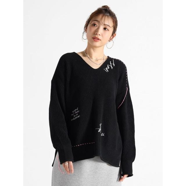 ヴァン（Vin）/レター刺繍ニットプルオーバー