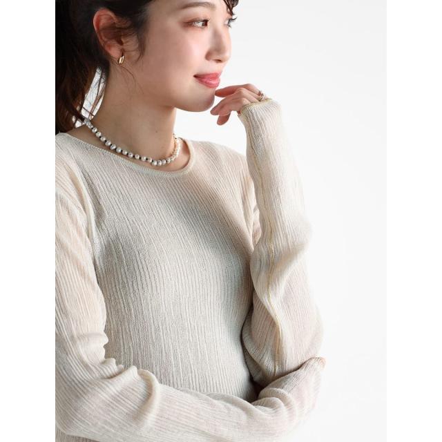 ヴァン（Vin）/ウォッシャブルラメラインシアーニット