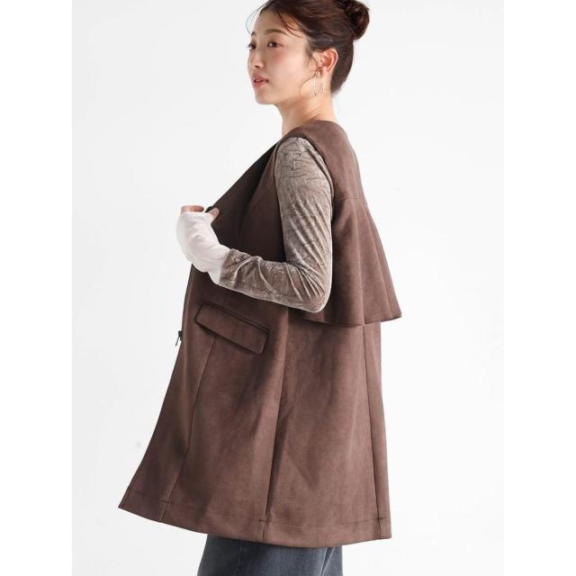 ヴァン（Vin）/フェイクスウェードバックフレアベスト(ロング丈)