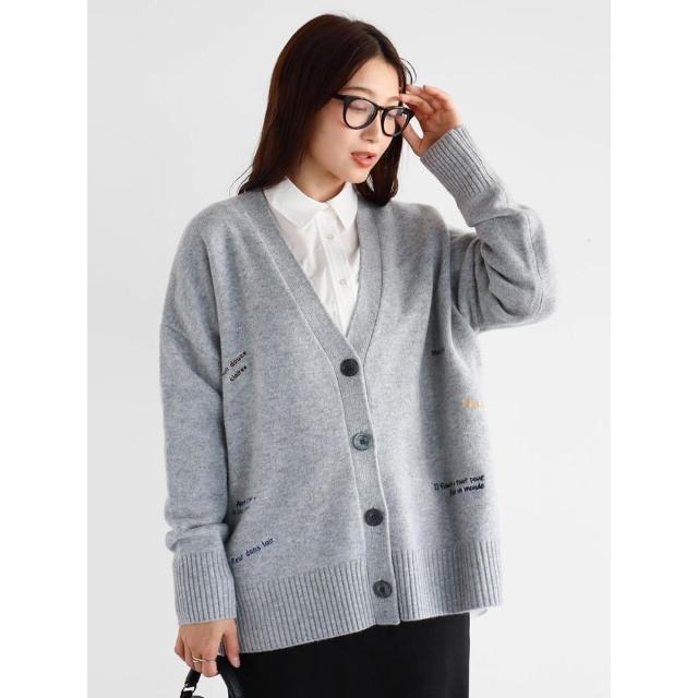 ヴァン（Vin）/ロゴ刺繍デザインニットカーディガン