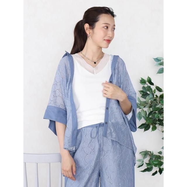 ヴァン（Vin）/【セットアップ可能】シアーストレッチレースシャツ_4