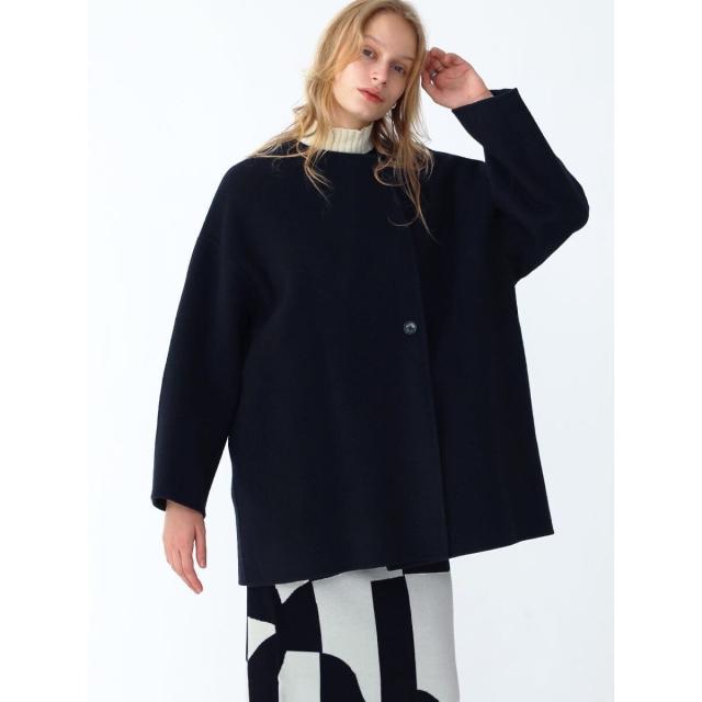 アーガ（Aga）/Super 140`s Double beaver ノーカラーミディコートの