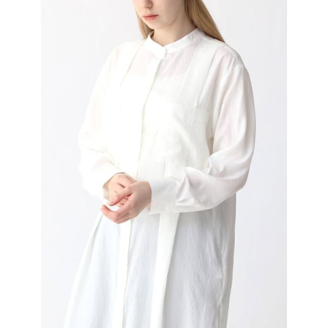 アーガ（Aga）/ワッシャーサテンバンドカラーロングシャツ