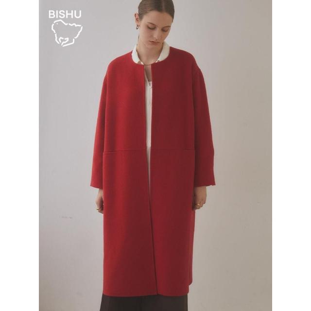 アーガ（Aga）/【尾州】Super 140`s Double beaver No−collar Midi Coat