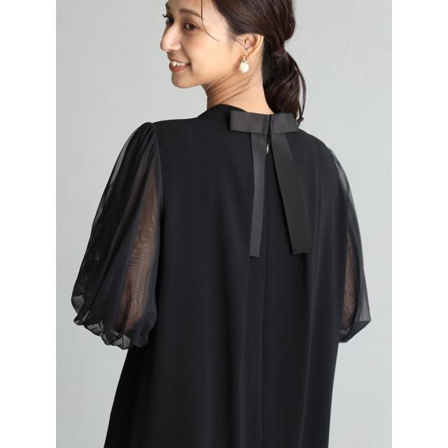美品 フェンネル　FENNEL チュールスリーブバックリボンワンピース　9号 フェンネル（FENNEL）/チュールスリーブバックリボンワンピース
