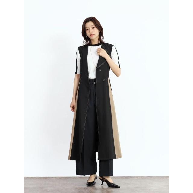 フェンネル（FENNEL）/アシンメトリーラペル配色ジレワンピース_1