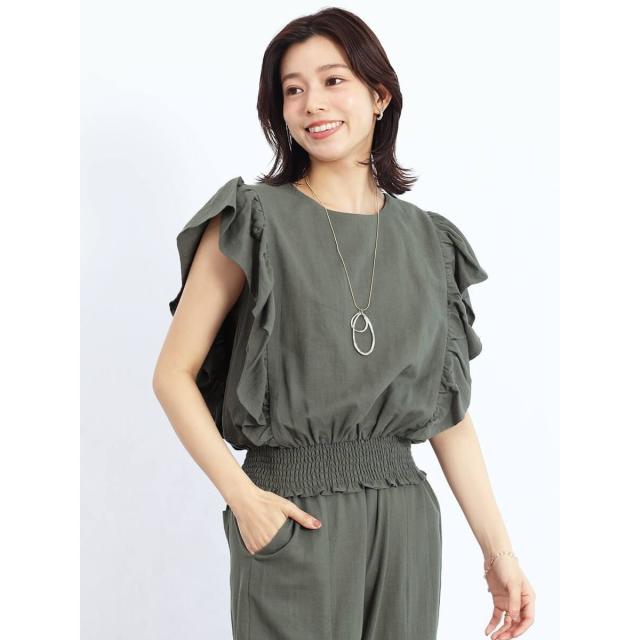 フェンネル（FENNEL）/リネンブレンドラッフルブラウス