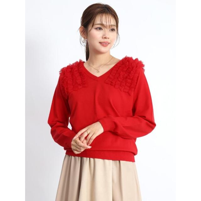 フェンネル（FENNEL）/チュールフリルVネックニット