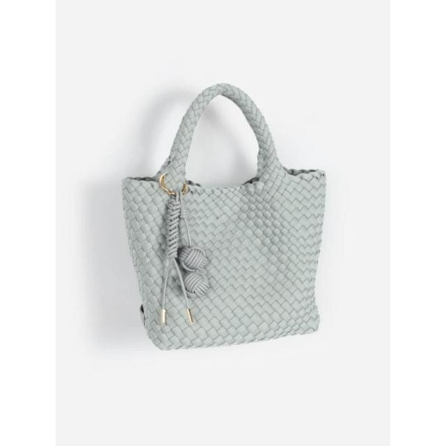 【NEW】フェンネル（FENNEL）/ミニポーチ付き編み込みスクエアミニトート(ivory/light blue)