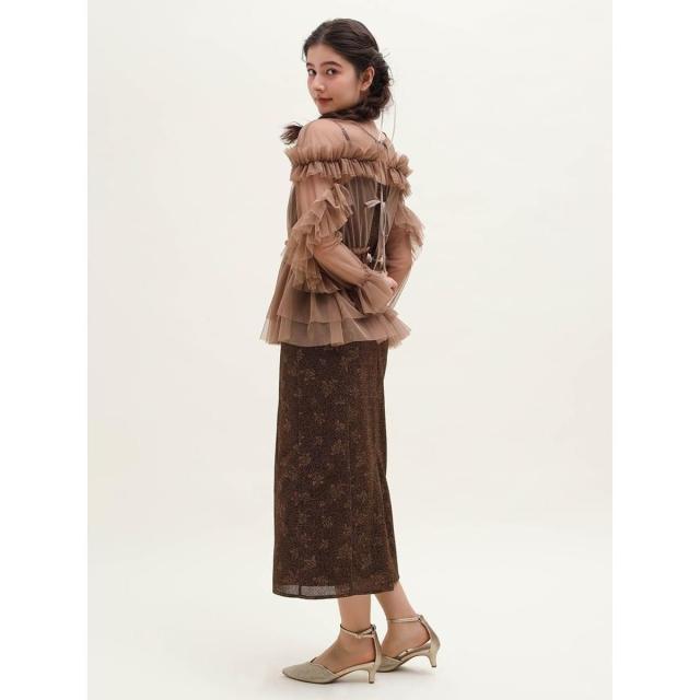 プチローブ（petirobe）/フリルチュールトップスラメ混キャミワンピースセット