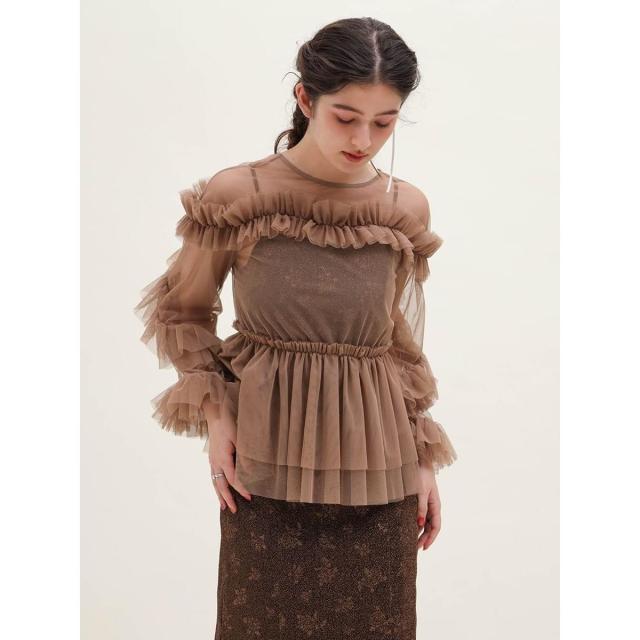 プチローブ（petirobe）/フリルチュールトップスラメ混キャミワンピースセット_3