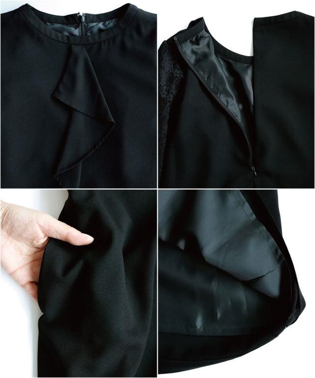 ホワイトジョーラ（WHITE JOOLA）/【洗濯機で洗える】喪服　WEB限定/お袖スカラップレース切り替えデザインブラックフォーマルワンピース_16