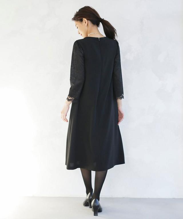 ホワイトジョーラ（WHITE JOOLA）/【洗濯機で洗える】喪服　WEB限定/お袖スカラップレース切り替えデザインブラックフォーマルワンピース_8