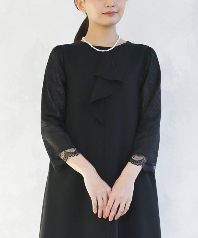 ホワイトジョーラ（WHITE JOOLA）/【洗濯機で洗える】喪服　WEB限定/お袖スカラップレース切り替えデザインブラックフォーマルワンピース_9