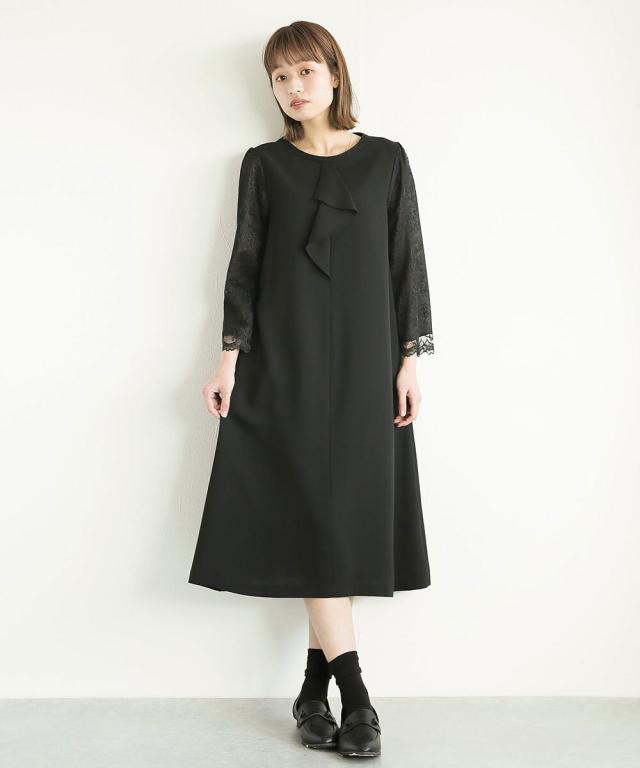 ホワイトジョーラ（WHITE JOOLA）/【洗濯機で洗える】喪服　WEB限定/お袖スカラップレース切り替えデザインブラックフォーマルワンピース_10