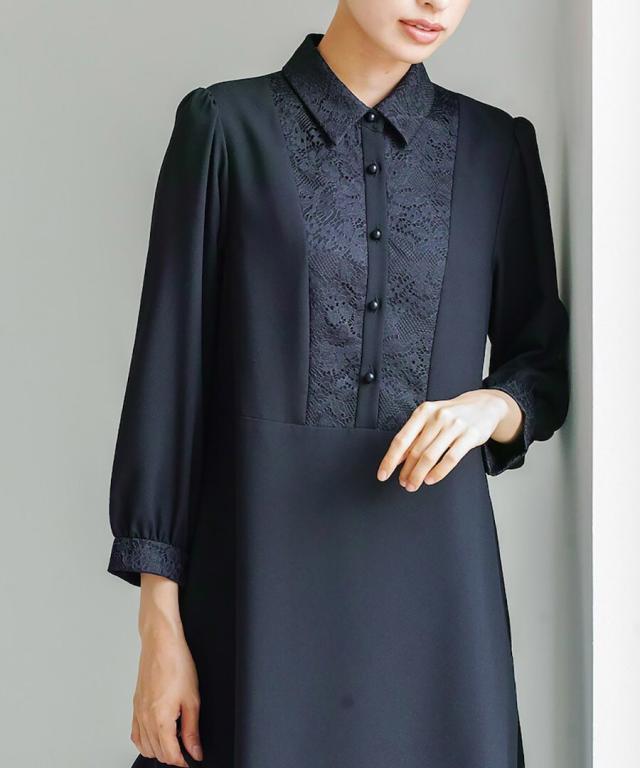 ホワイトジョーラ（WHITE JOOLA）/【洗濯機で洗える】喪服　WEB限定/胸元レース切り替えデザインブラックフォーマルワンピース_1