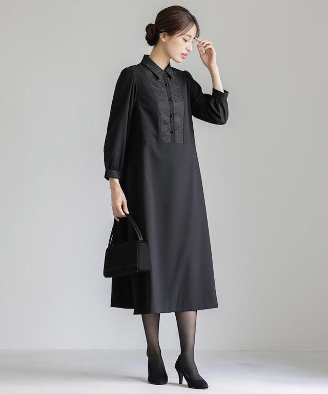 ホワイトジョーラ（WHITE JOOLA）/【洗濯機で洗える】喪服　WEB限定/胸元レース切り替えデザインブラックフォーマルワンピース_4