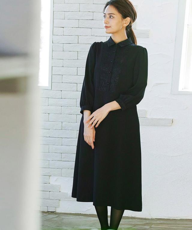 ホワイトジョーラ（WHITE JOOLA）/【洗濯機で洗える】喪服　WEB限定/胸元レース切り替えデザインブラックフォーマルワンピース_5