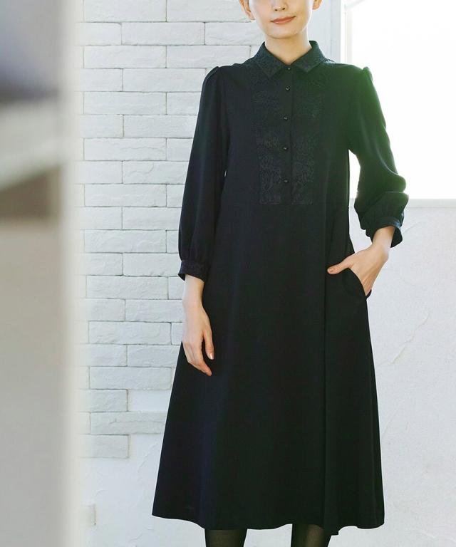 ホワイトジョーラ（WHITE JOOLA）/【洗濯機で洗える】喪服　WEB限定/胸元レース切り替えデザインブラックフォーマルワンピース_6