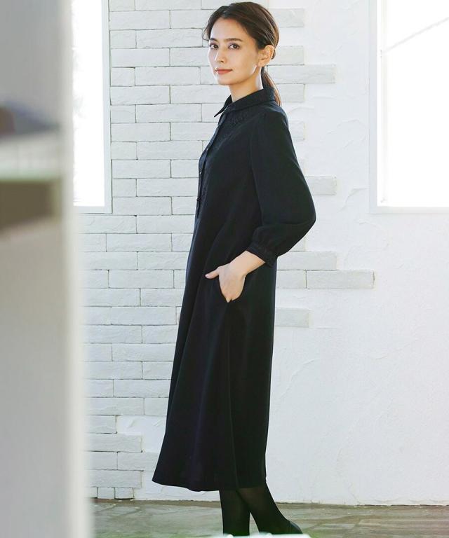 ホワイトジョーラ（WHITE JOOLA）/【洗濯機で洗える】喪服　WEB限定/胸元レース切り替えデザインブラックフォーマルワンピース_7