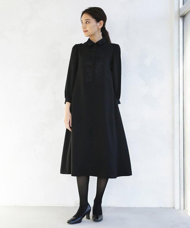 ホワイトジョーラ（WHITE JOOLA）/【洗濯機で洗える】喪服　WEB限定/胸元レース切り替えデザインブラックフォーマルワンピース_8