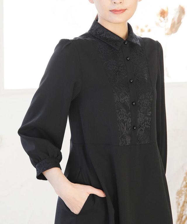 ホワイトジョーラ（WHITE JOOLA）/【洗濯機で洗える】喪服　WEB限定/胸元レース切り替えデザインブラックフォーマルワンピース_9