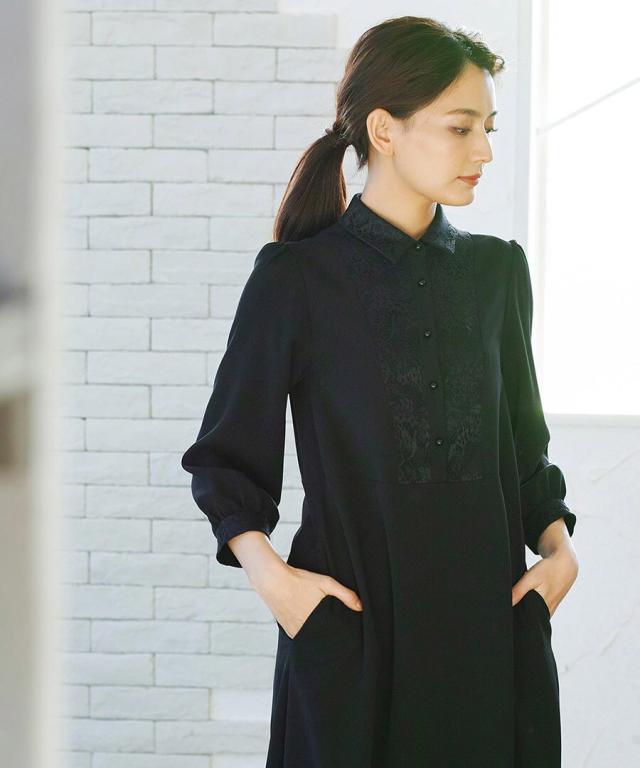 ホワイトジョーラ（WHITE JOOLA）/【洗濯機で洗える】喪服　WEB限定/胸元レース切り替えデザインブラックフォーマルワンピース_11