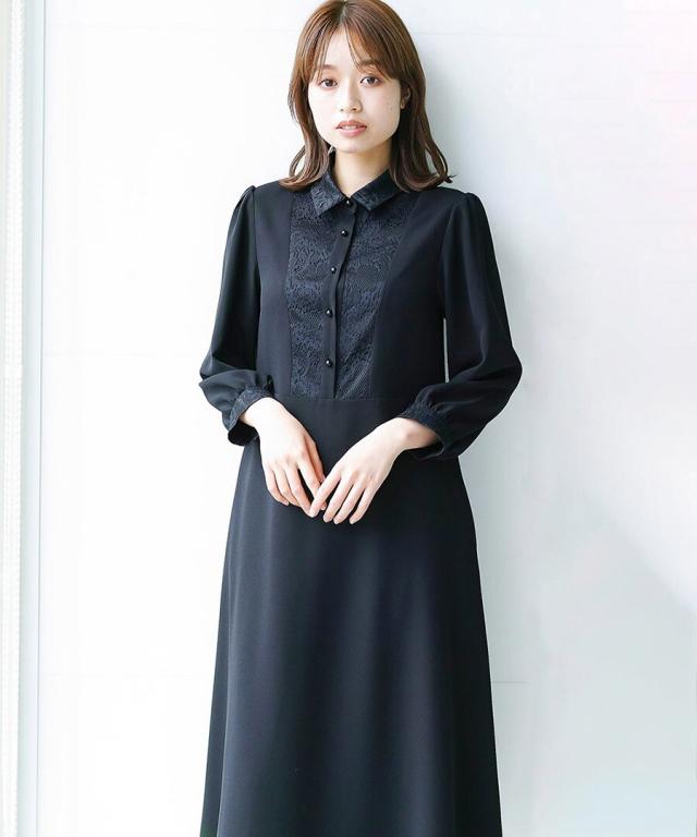 ホワイトジョーラ（WHITE JOOLA）/【洗濯機で洗える】喪服　WEB限定/胸元レース切り替えデザインブラックフォーマルワンピース_16