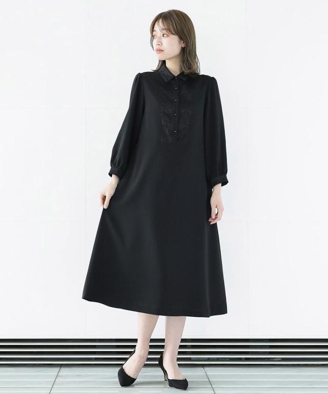 ホワイトジョーラ（WHITE JOOLA）/【洗濯機で洗える】喪服　WEB限定/胸元レース切り替えデザインブラックフォーマルワンピース_17