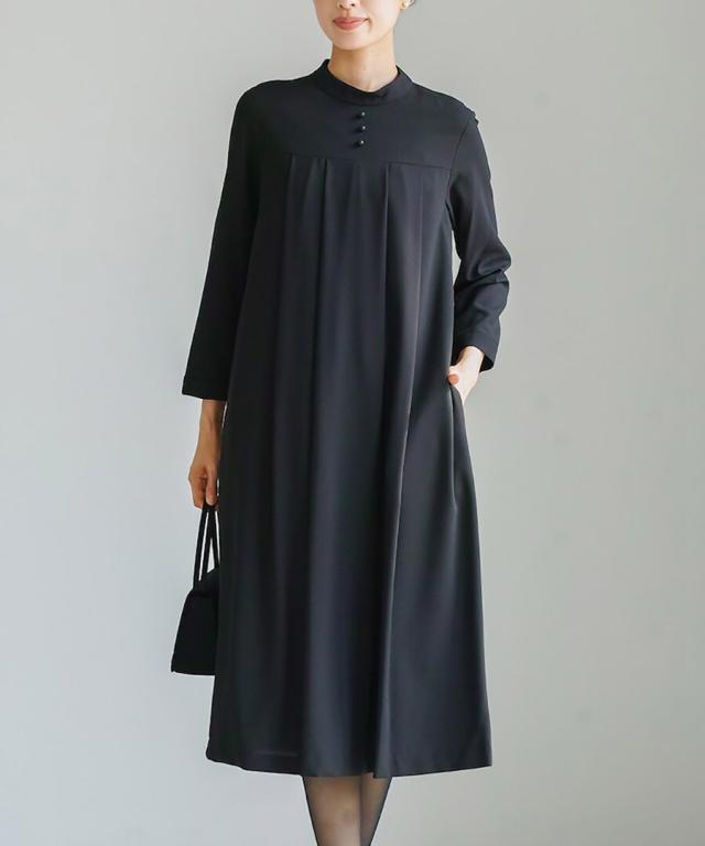 ホワイトジョーラ（WHITE JOOLA）/【洗濯機可】【喪服・礼服　WEB限定】ブラックフォーマル　ヨーク切り替えタックフレアーワンピース