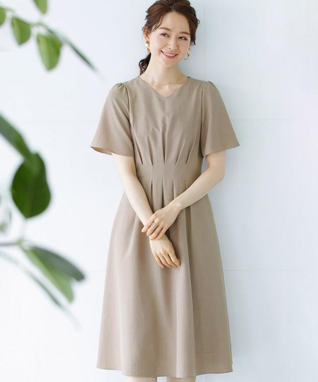 ホワイトジョーラ　リネンライク・麻調メランジ・フィット＆フレアーワンピース ホワイトジョーラ（WHITE JOOLA）/【暑い季節も快適リネン調