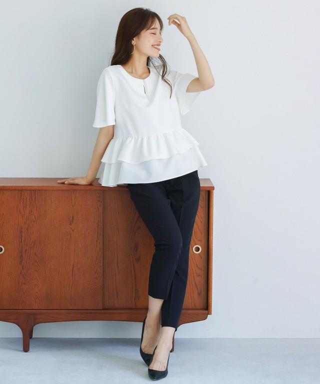 ホワイトジョーラ（WHITE JOOLA）/【接触冷感】パール調キーネック