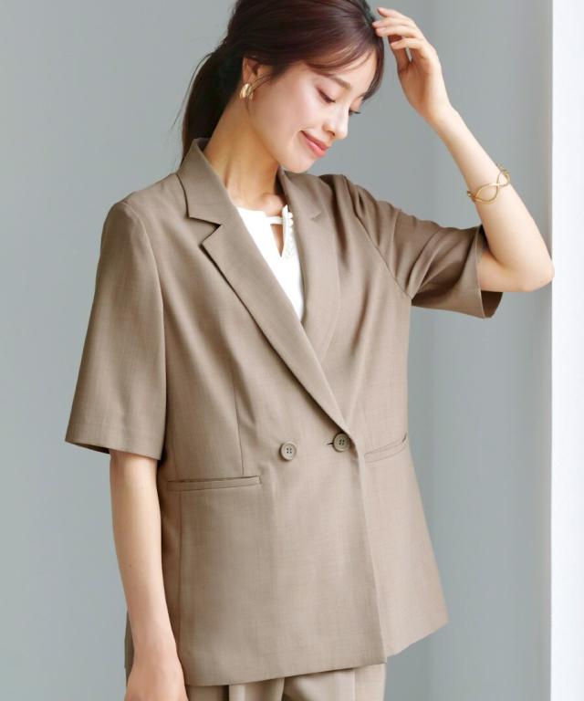 ホワイトジョーラ（WHITE JOOLA）/洗濯機OK・接触冷感【 ドライタッチ♪ 】クリスピーメランジ・半袖ダブルテーラードジャケット