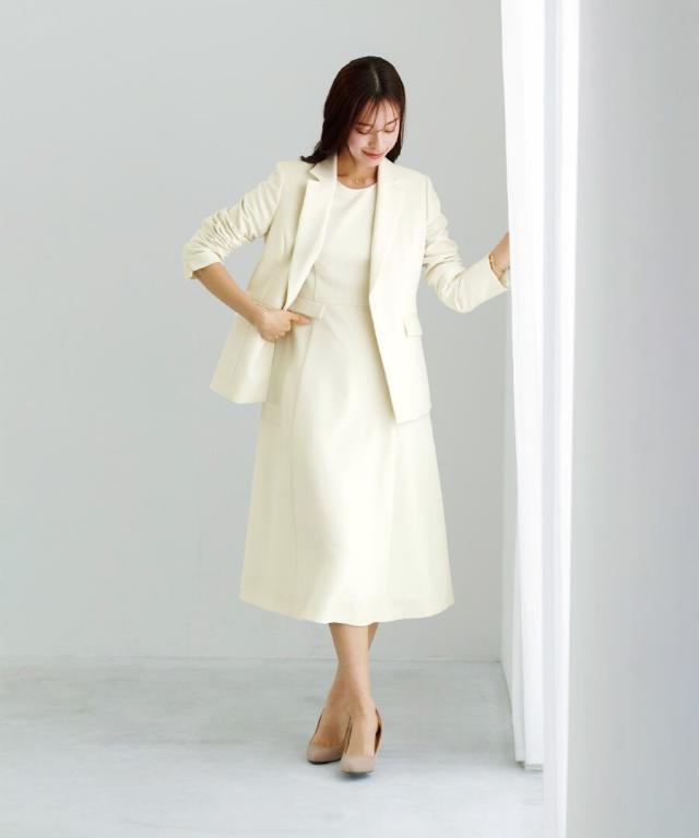 WHITE JOOLA ダブルピケクロス フレアワンピース ホワイト 多機能すぎるワンピース【UVカット・速乾・防シワ・ストレッチ・洗える