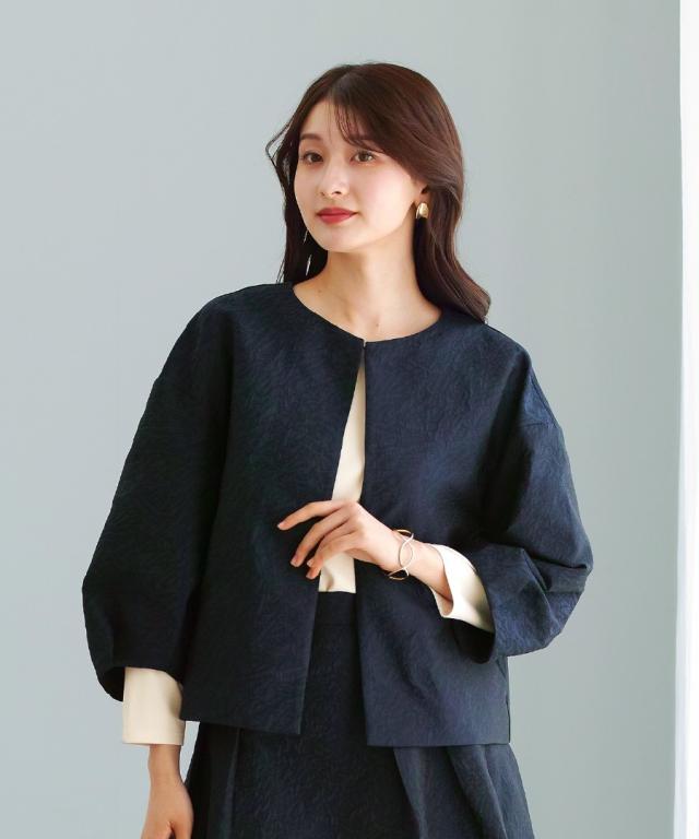 ホワイトジョーラ（WHITE JOOLA）/【 セットアップで映える 】 マットジャガード・ランタンスリーブジャケット