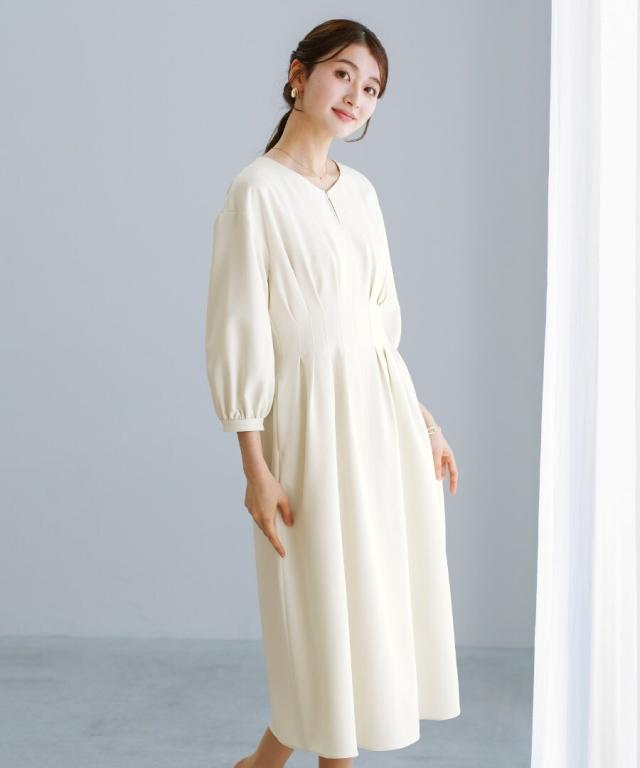 ホワイトジョーラ（WHITE JOOLA）/【多機能すぎるワンピース】ダブルピケクロス・タックデザインフレアワンピース