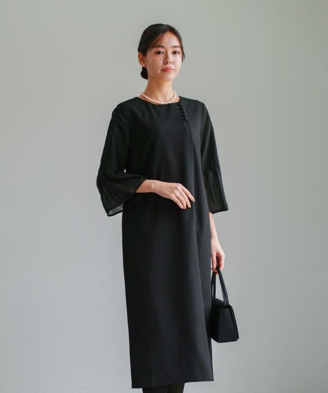 ホワイトジョーラ（WHITE JOOLA）/喪服・礼服【洗えるフォーマル】フロント開き・フレアシフォン袖ワンピース