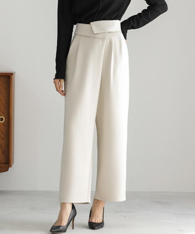 エミリアン（Emilyan）/【洗濯機可♪接触冷感♪ストレッチ♪軽量♪】ハイストレッチダンボールニット・ウエスト折返しワイドパンツの通販は 4,963円