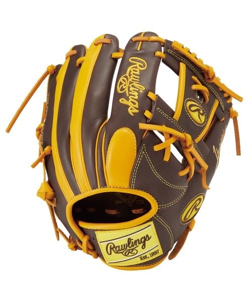 お*り様 Rawlings 軟式グローブ 黒/黄 ハーパーサイン ローリングス