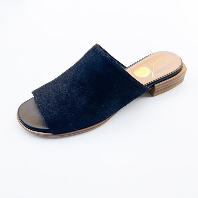 NEW】ジーアール（gr．）/本革やわらかミュールサンダル／ブラック毛皮