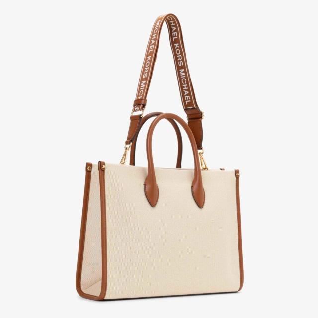 マイケルコース  トートバッグ ホワイト×ブラウン  Michael Kors マリン調 キャンバス 公式アウトレット】CARSON NS トート ラージ - MKシグネチャー