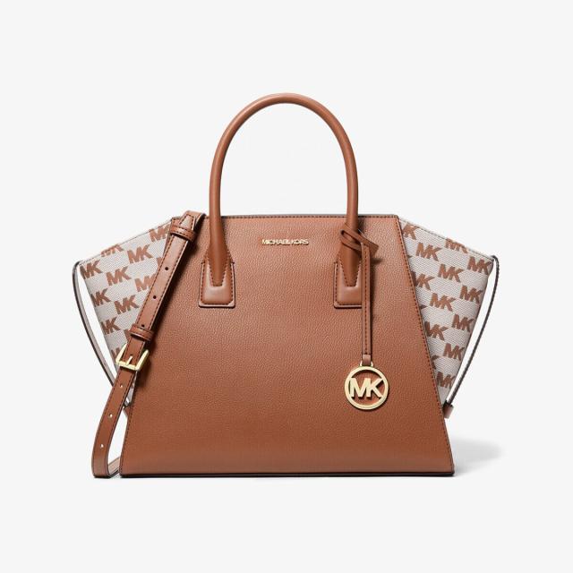 マイケル・コース（Michael Kors）/AVRIL レザー & ロゴ ジャカード サッチェル ラージ
