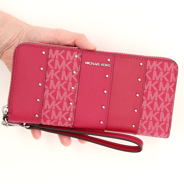 マイケル・コース（Michael Kors）/JET SET スタッズ パッチワーク コンチネンタル ウォレット ラージ − MKシグネチャー