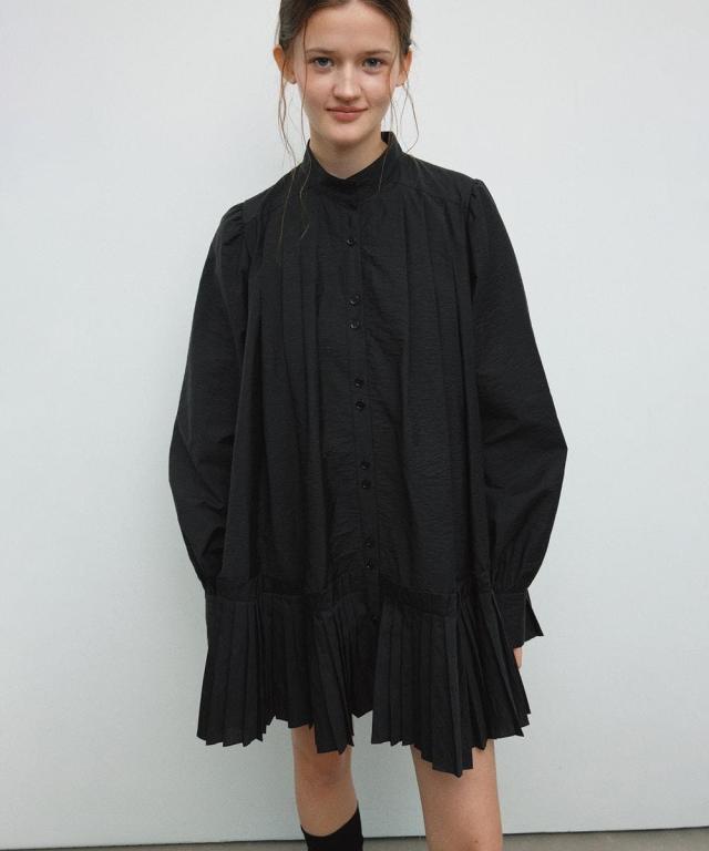 ディケイドクラシック（DECADE CLASSIC）/DECADE CLASSIC スタンドカラー プリーツ シャツワンピース