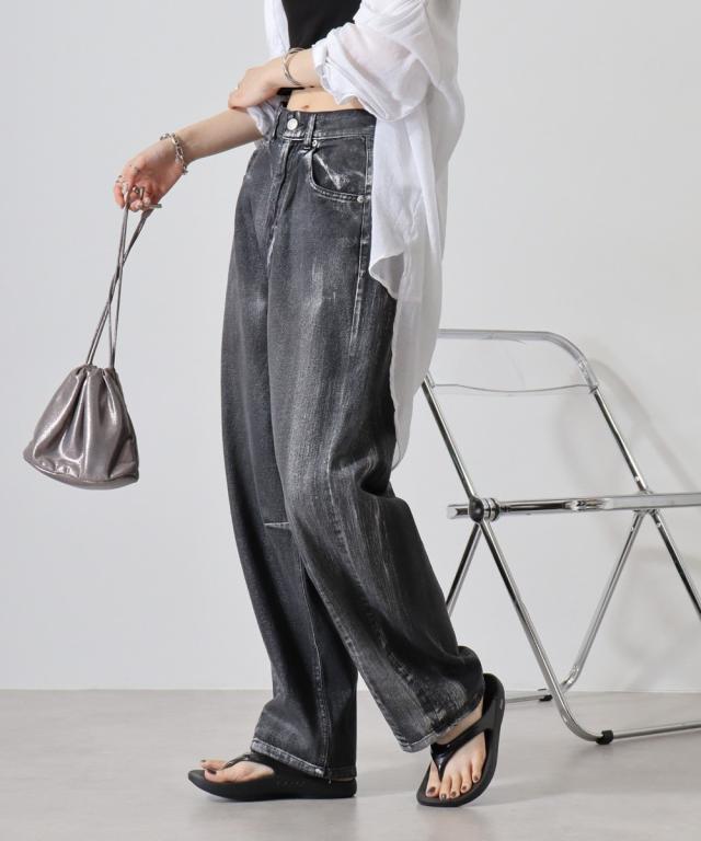 アットワン（atONE）/箔加工デニムカーブパンツ