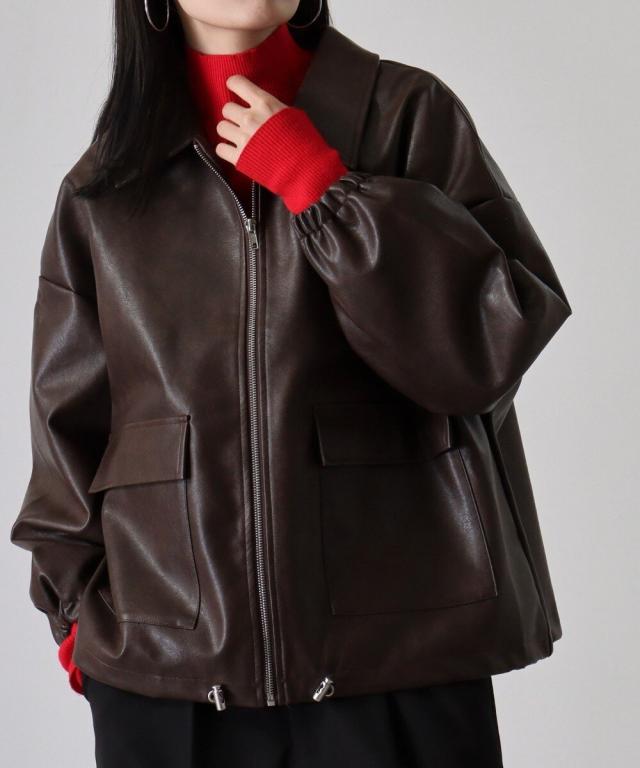 アットワン（atONE）/ビンテージ フェイクレザー ステンカラー ブルゾン