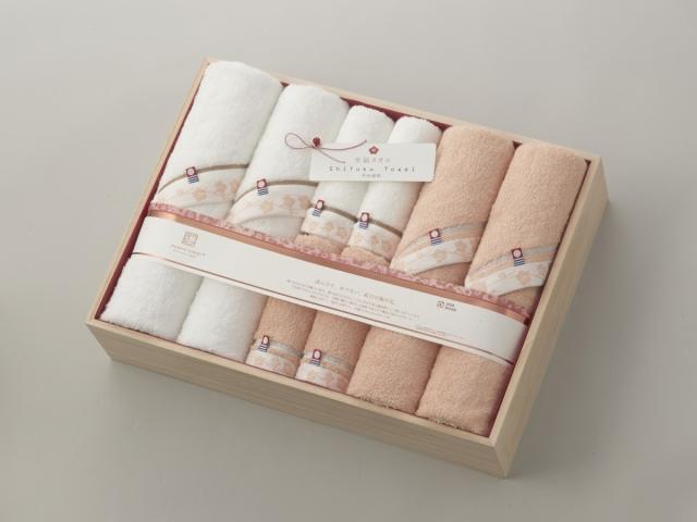 今治タオル（imabari towel）/今治謹製 至福タオル梅染め 木箱入り  フェイスタオル・バスタオル各4枚入り  SH66200