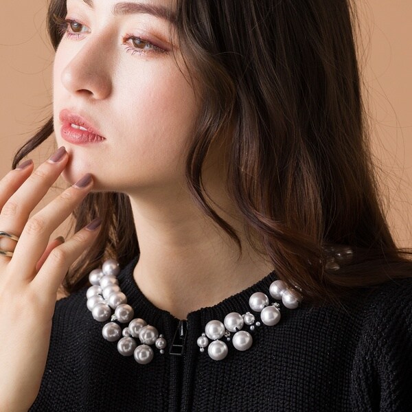 オーディア ミューズ（Audie a Muses）/パール付きジップアップカーディガンの通販は