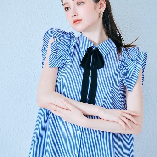 オーディア ミューズ（Audie a Muses）/ダブルスリーブフレアシャツブラウス/ストライプ