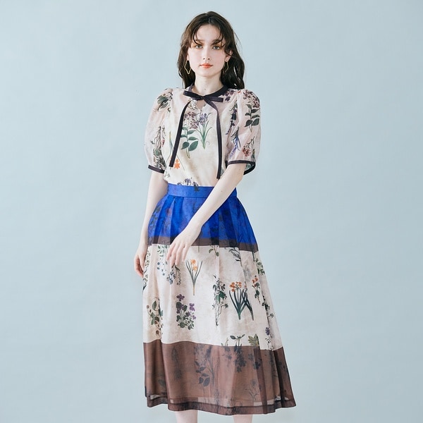 オーディア ミューズ（Audie a Muses）/カラーブロックフラワープリントブラウス